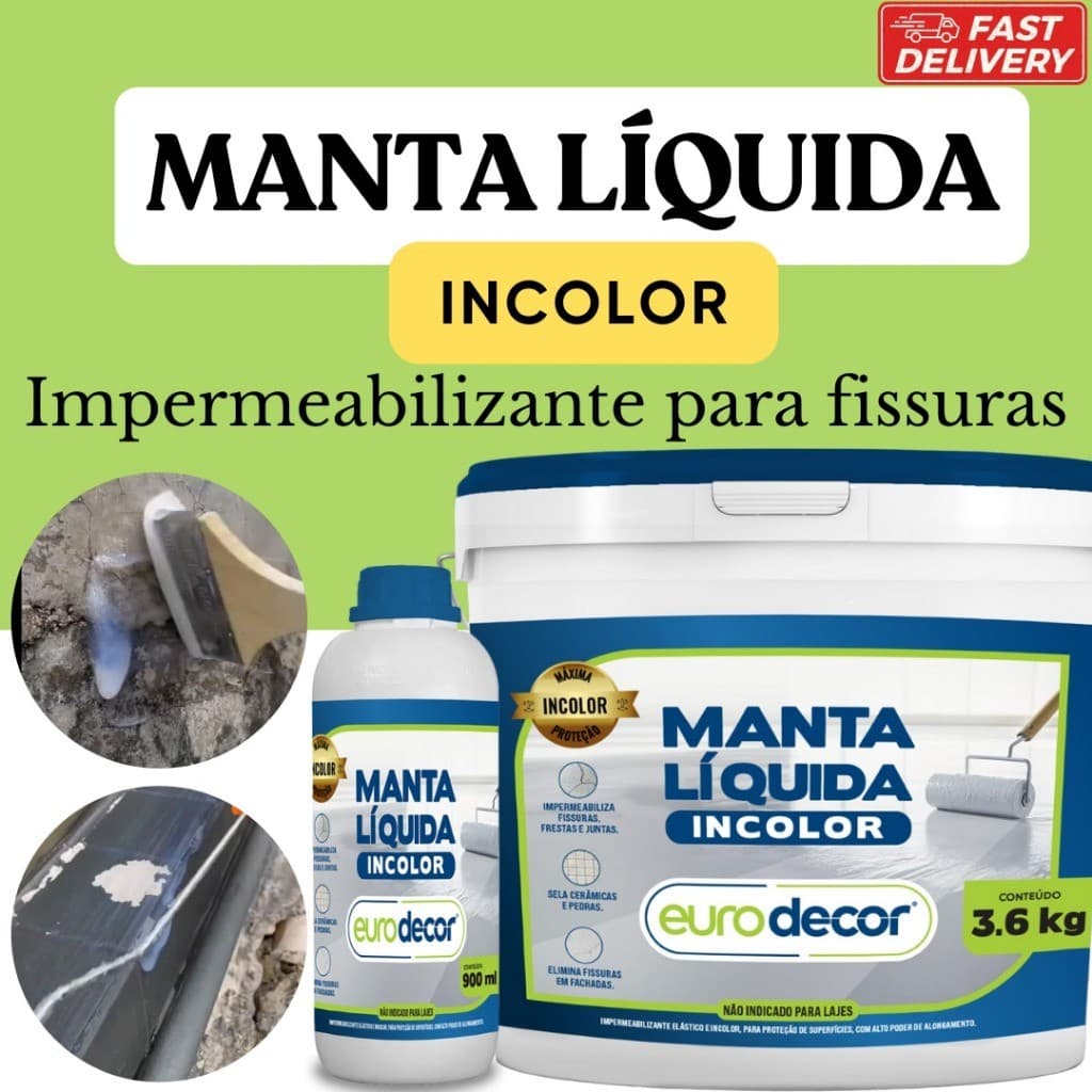 Impermeabilizante Incolor Manta Líquida 900ml e 3,6KG Fissuras e Telhados