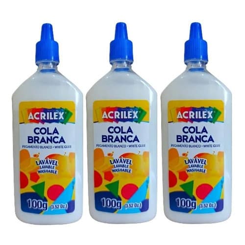 Kit 3 Cola Branca Liquida Lavável Acrilex