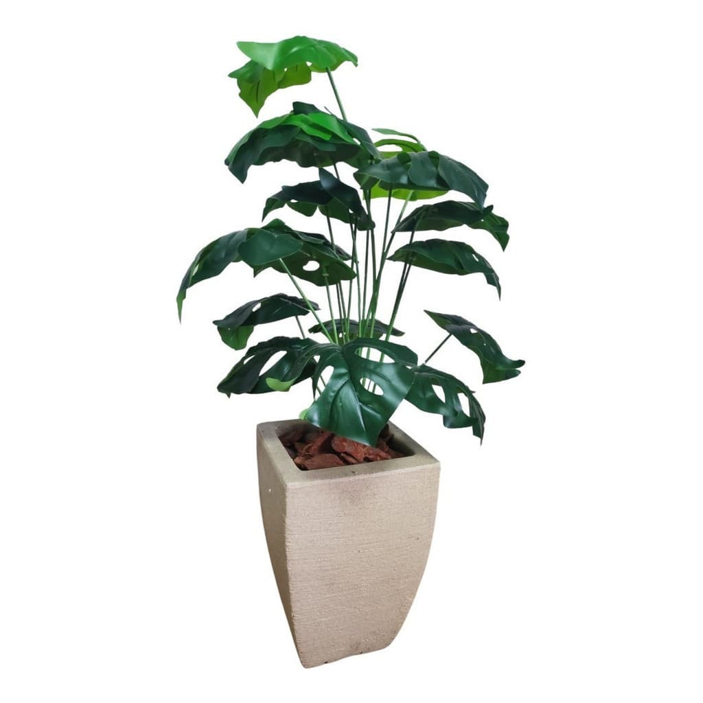 Vaso Quadrado Bege+ Planta Costela De Adão Artificial Grande