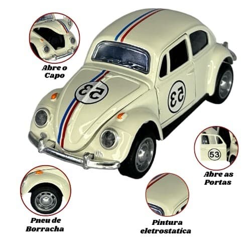 Miniatura Carrinho de Coleção de Ferro Fusca 53 Herbie 1/32 Com Fricção