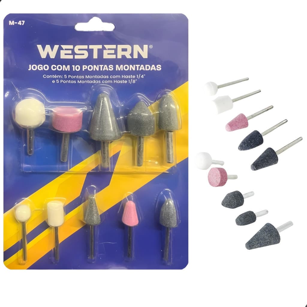 Kit Jogo 10 Pontas Montadas Jogo Mini Retifica Lixa e Desbastar Furadeira Esmeril