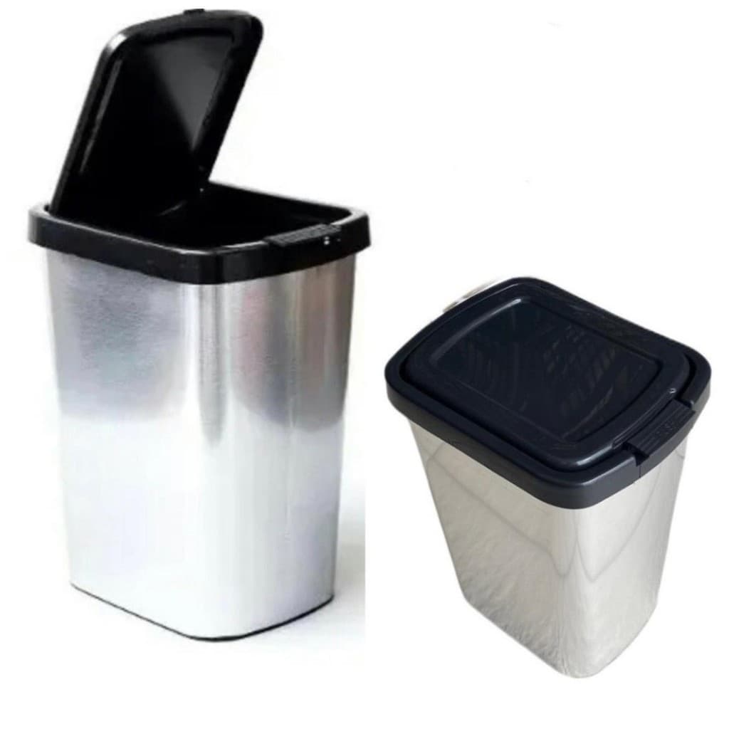 2 Lixeira Cesto 09 Litros Inox Com Tampa Click Label