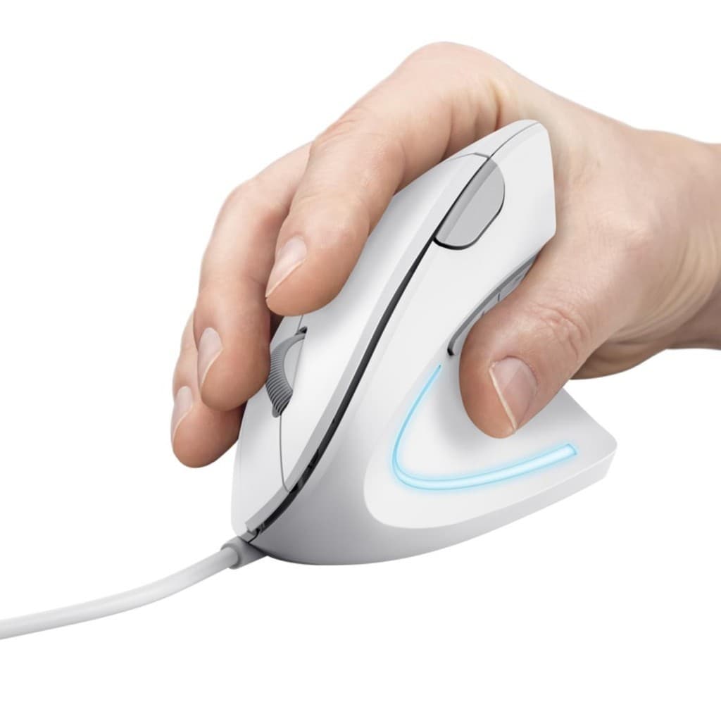 Mouse Gamer Vertical Trust Ergonômico Verto LED Azul USB 1600dpi Branco - T22885