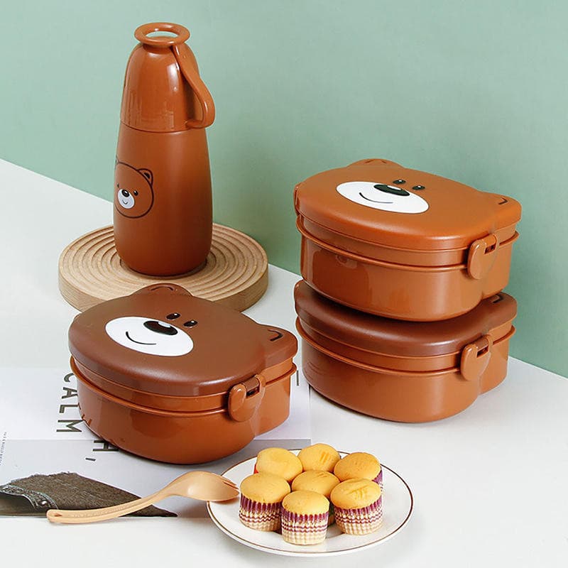 Kit completo de marmita e garrafa de ursinho com talher incluso