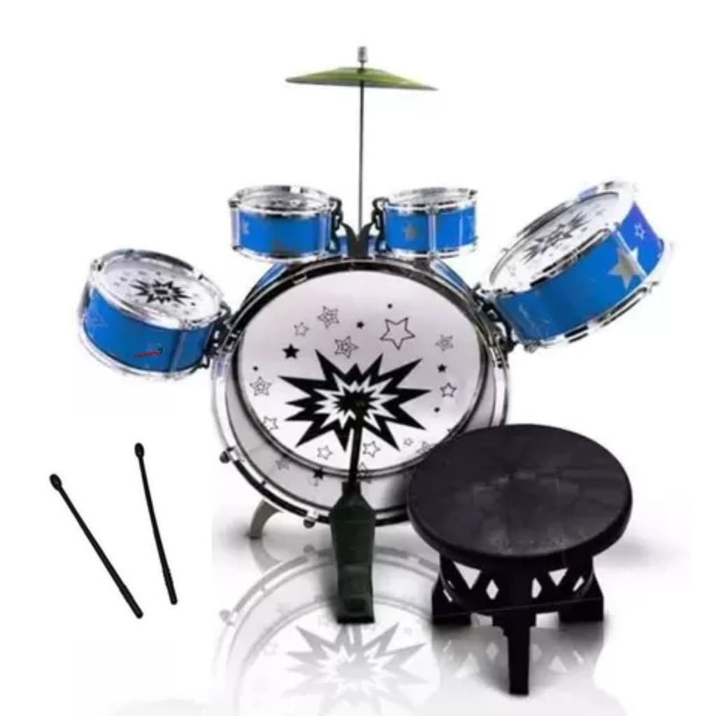 Bateria Infantil Azul c/ Banquinho Musical Importway