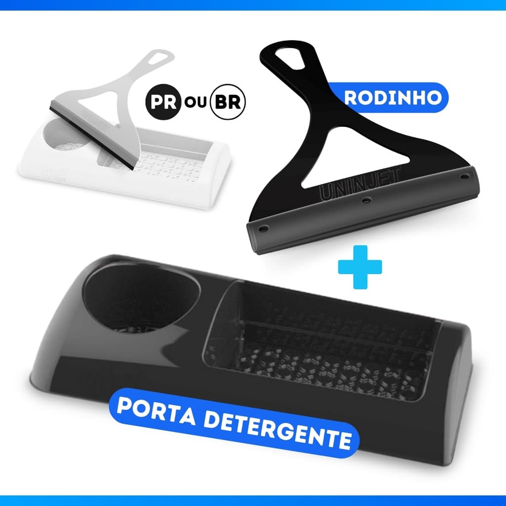Kit Porta Detergente e Esponja + Rodo Rodinho de Pia Plástico Pia Simples Uninjet