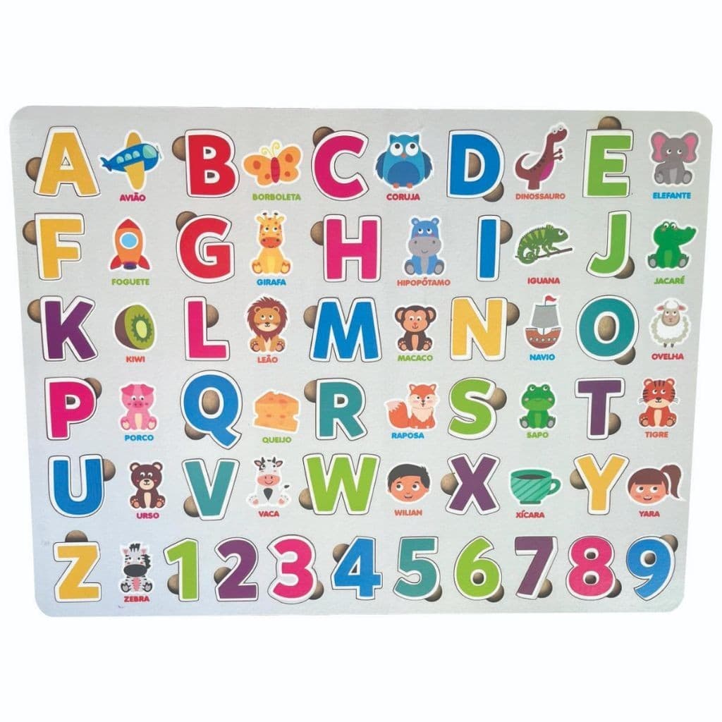 Tabuleiro letras de Alfabeto números coloridos em mdf, aprenda de forma divertida