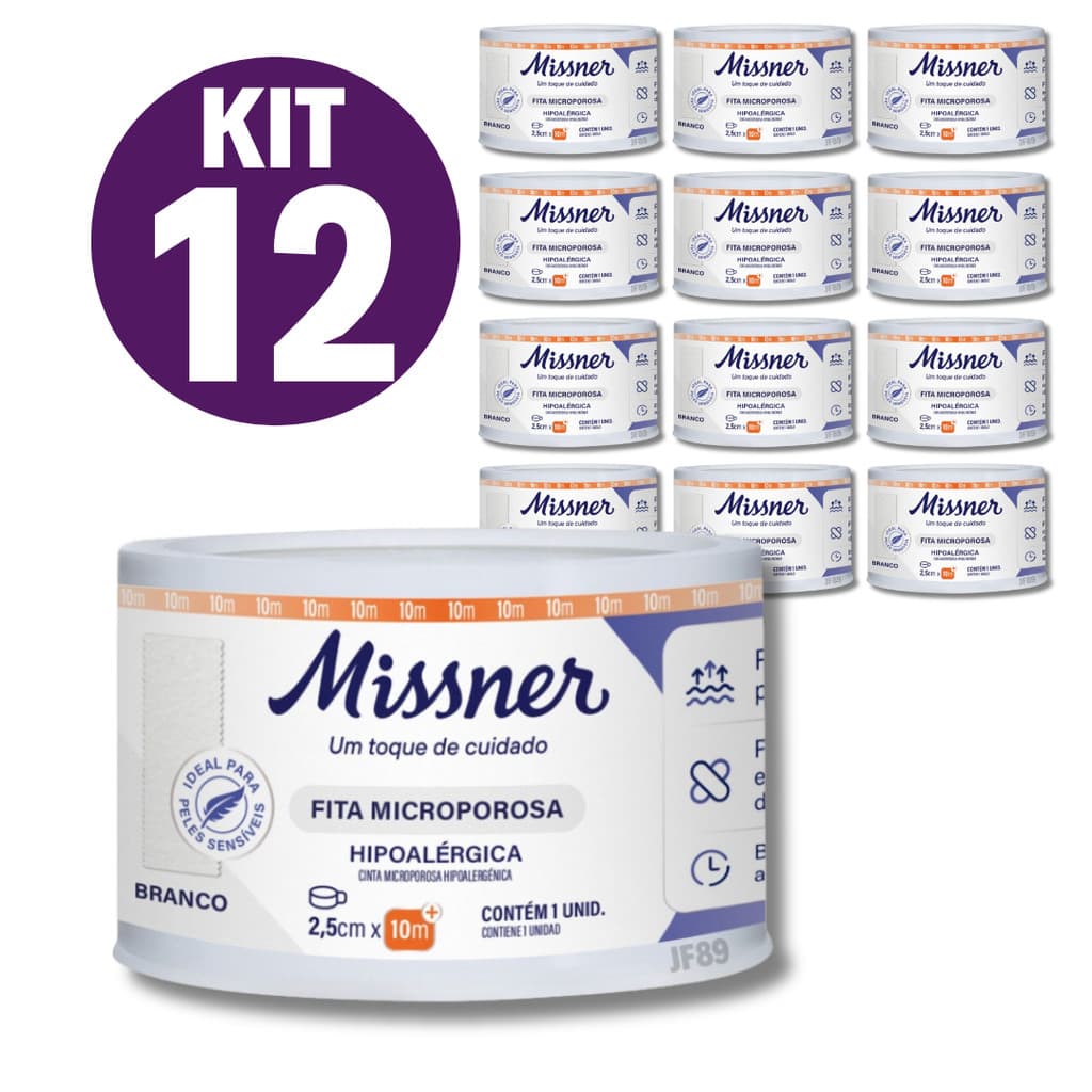 Fita Cirúrgica Micropore Hipoalérgica Discreta Branca Missner 2,5cmX10m - 12 Unidades