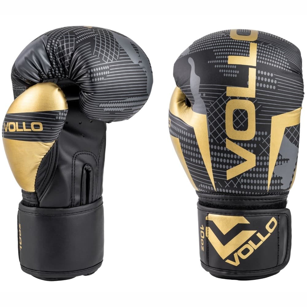 Par de Luvas de Boxe Artes Marciais 14Oz Black/Cinza/Dourada Vollo