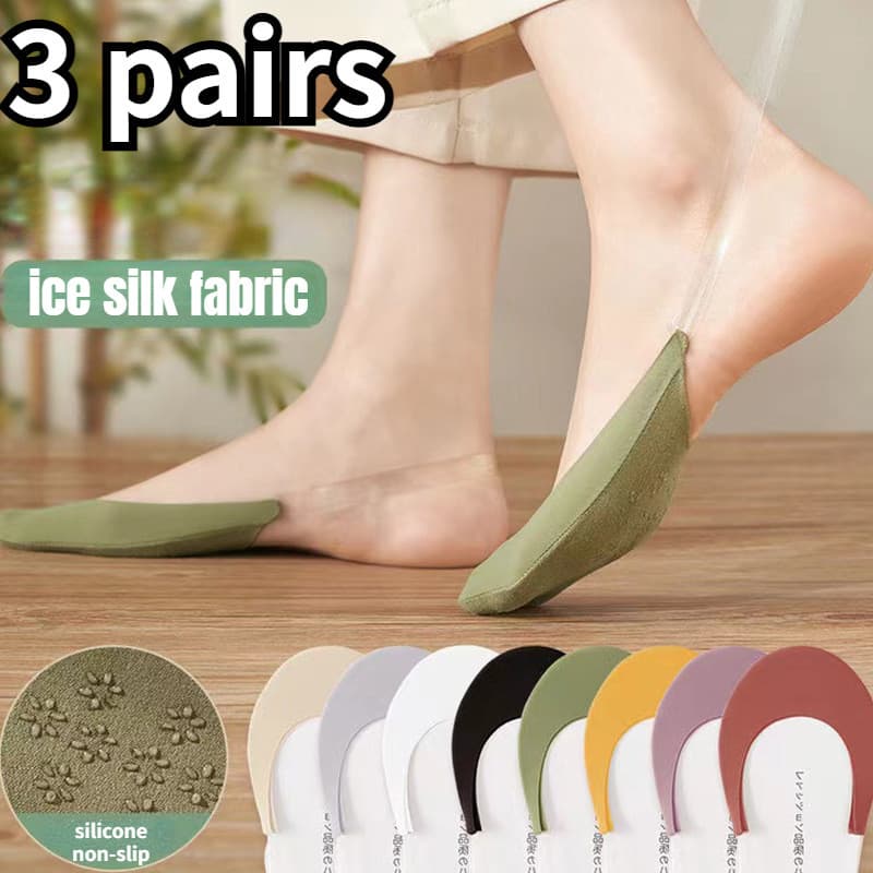 3 Pares Meias De Barco Invisíveis Femininas Verão De Silicone Sem Escorregamento Para Sapatos De Salto Alto Suspensórios De Seda Fina Meio-Palma De Gelo