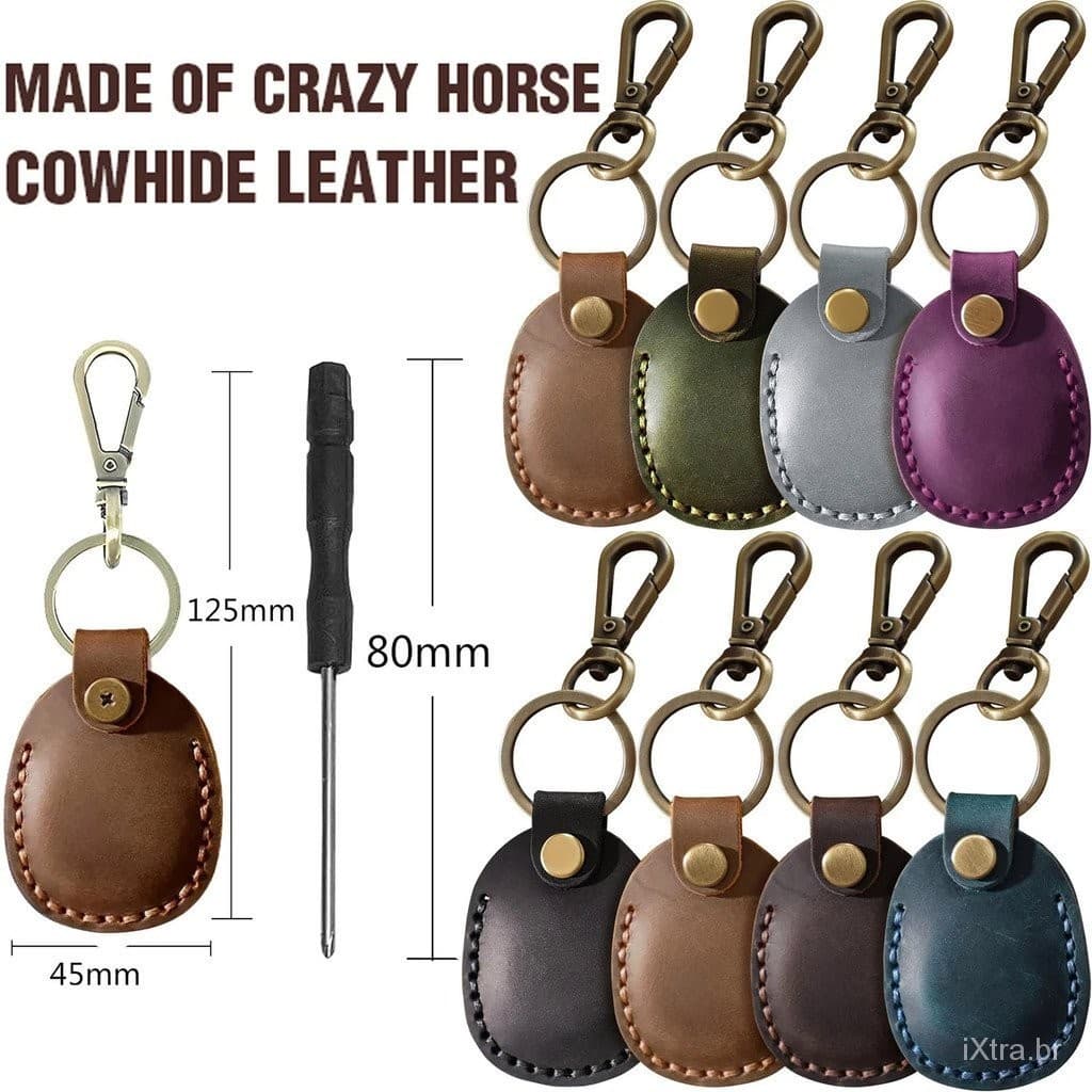 Airtag Titular Keychain-Suporte De Couro Genuíno, Handmade Air Tag Case Resistente à Arranhões Chaveiro Anel Dog Collar