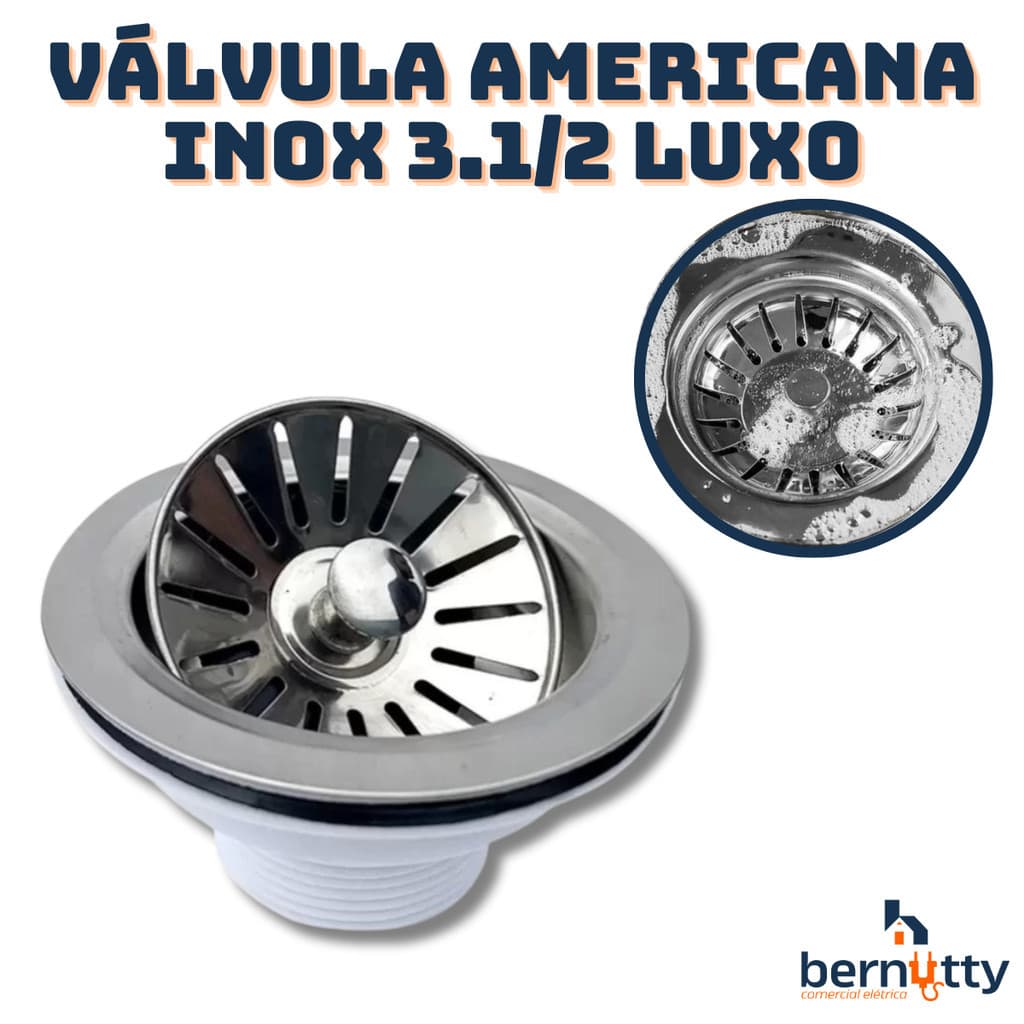 Válvula Americana Inox 3.1/2 Com Cestinha Pia Cozinha Cuba