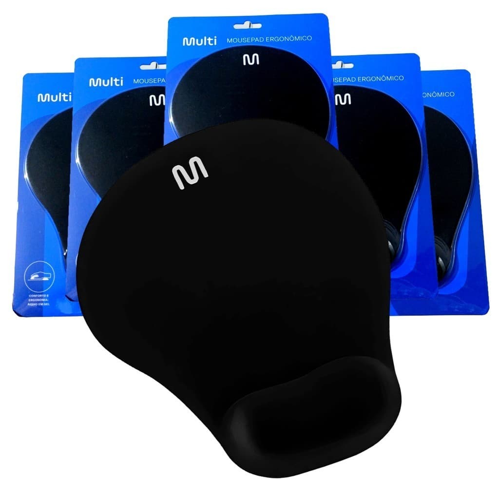 Kit 5 Mouse Pad Multilaser Ergonômico 20cm X 16,5cm Apoio Punho em Gel Ac021