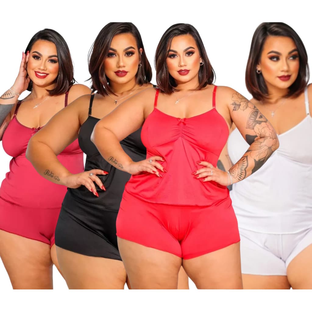 Kit com 4 Baby Doll Short Doll Pijama Sensual  Plus Size Feminino super Confortavel