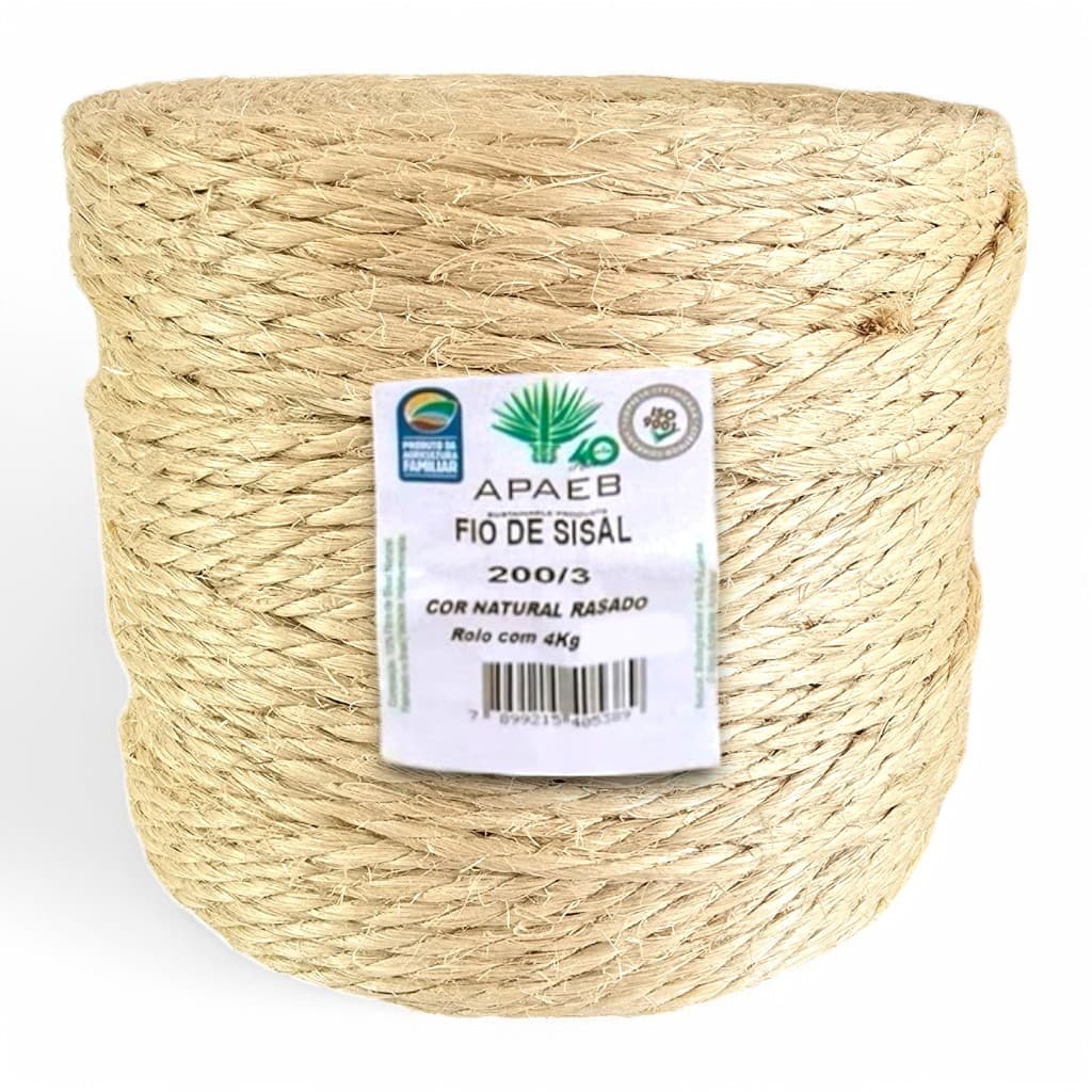 Corda de Sisal 6mm Rolo 4 kg 268 Metros Arranhador de gato Artesanato Fio Grosso 200/3