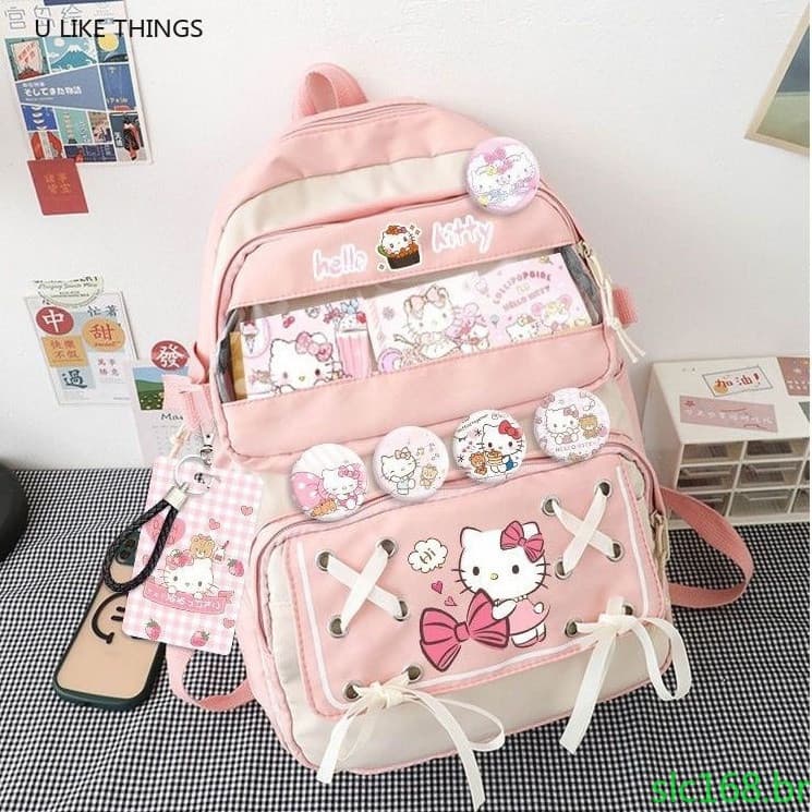 Mochila Periférica Hello Kitty Para Estudantes Do Ensino Fundamental , Homens E Mulheres , Leve , Grande Capacidade , Mé