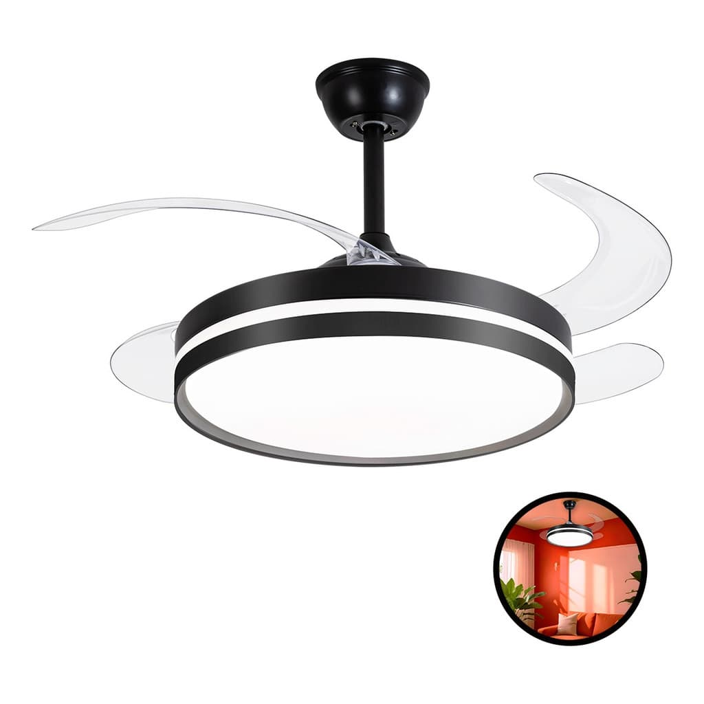 Luminária Isis Ventilador Teto Retratil Controle Led Preto