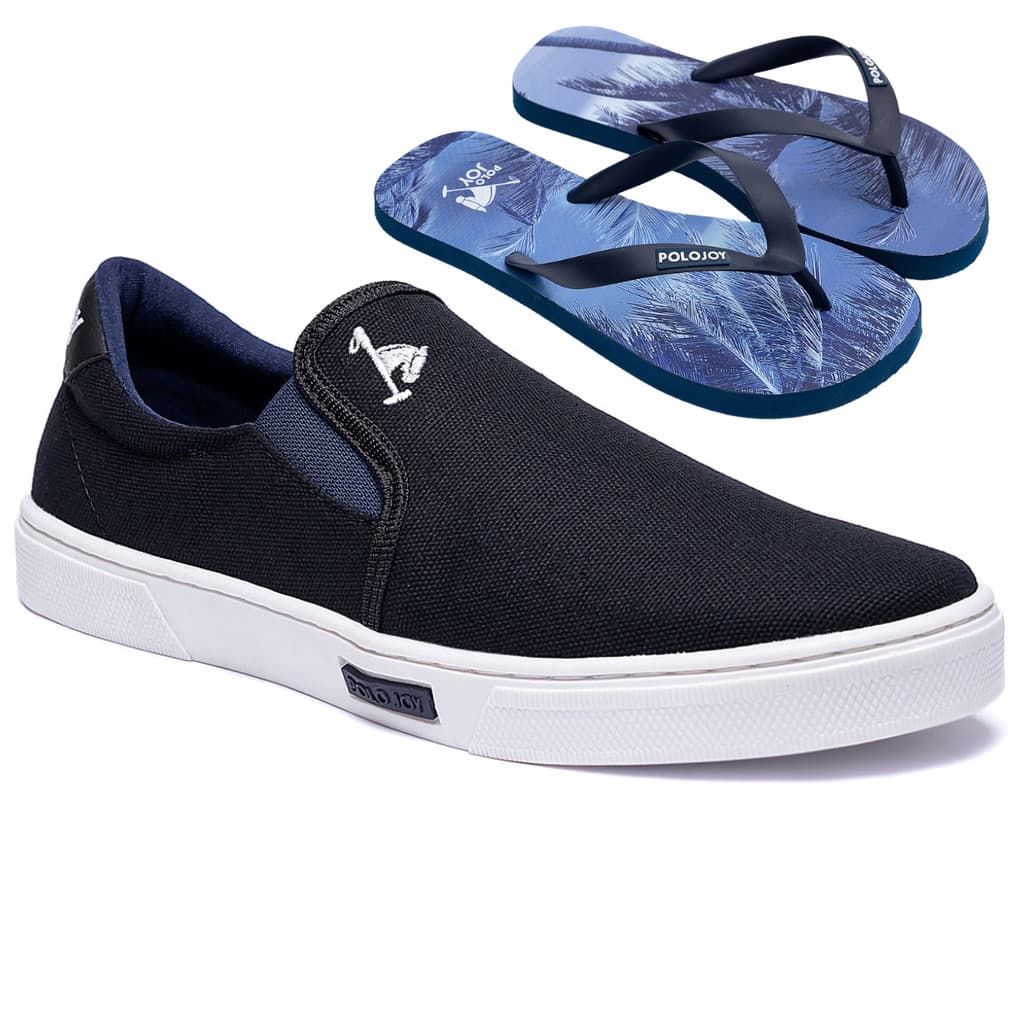 Kit Tênis Slip On Polo Joy Casual + Chinelo De Dedo Confortavel