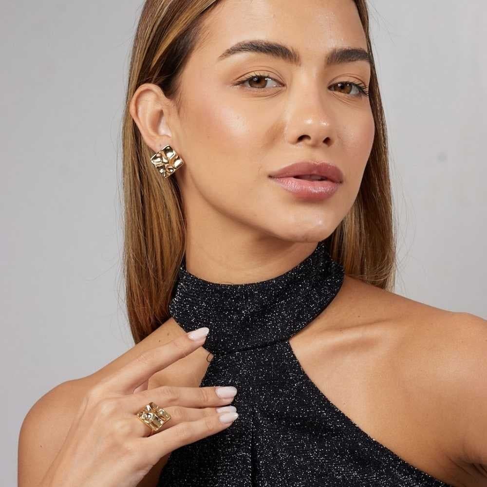 Brinco losango folheado em ouro 18k