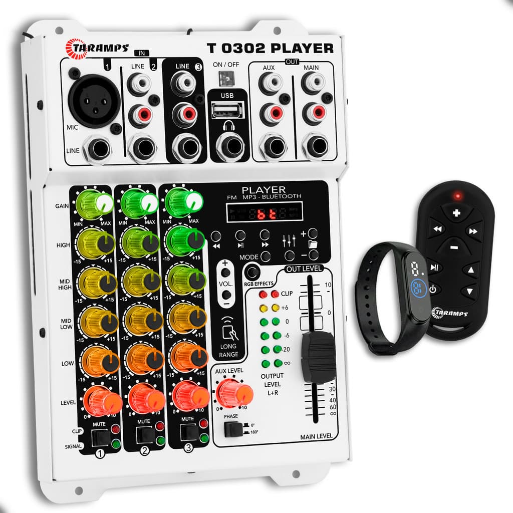 Mesa Taramps T0302 Player 3  Canais Bluetooth Som Automotivo - USB Equalizador + Relógio