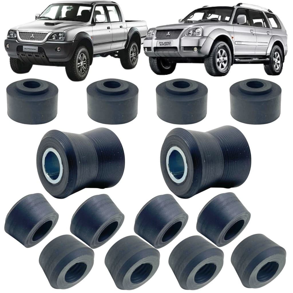 KIT BUCHA BORRACHA AMORTECEDORES DIANTEIRO E TRASEIRO L200 G2 SPORT OUTDOOR PAJERO SPORT 1998 A 2012