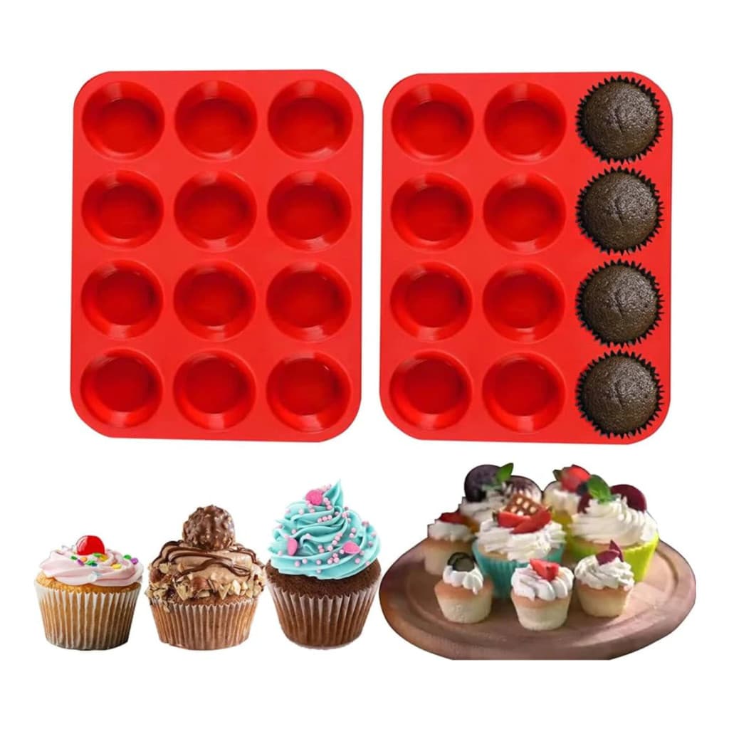 Forma Cupcake Forminha de Silicone Pão de Queijo Pudim Empada Com 12 Cavidade Não Gruda Reutilizável
