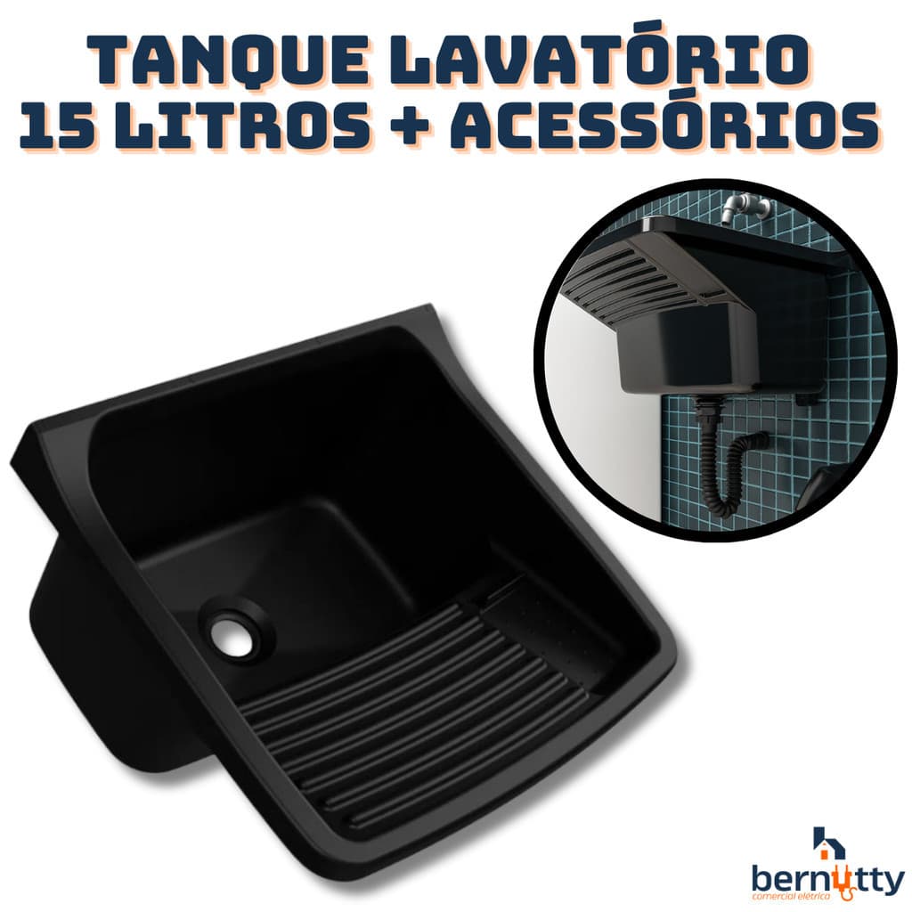 Kit Lavatório Tanque Preto Lavatório ABS 15 Litros Com Válvula Sifão e Parafussos Para Fixação