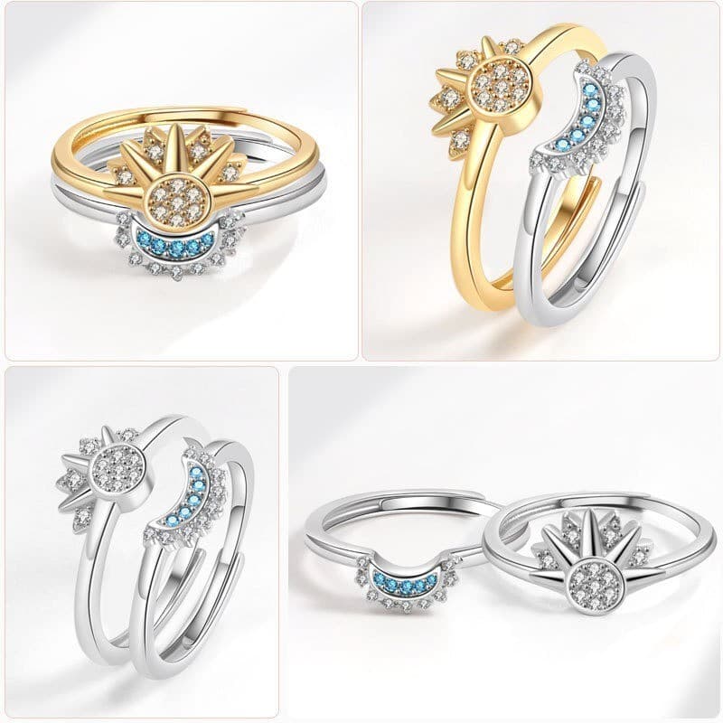 Anel Personalizado Europeu E Americano De Sol Lua Para Meninas , Novo Design Simples , Diamantes Em Camadas Mulheres