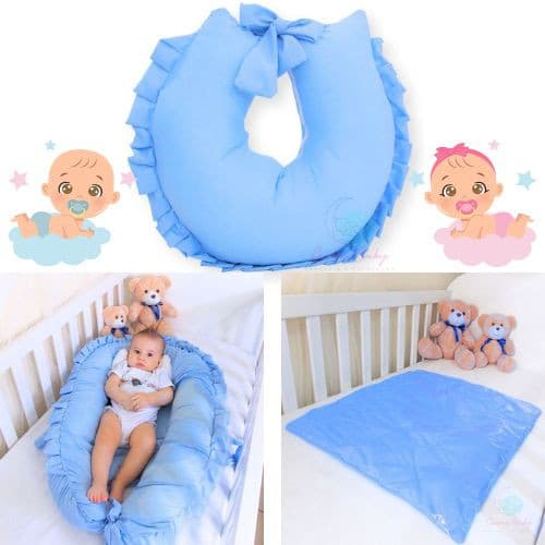 kit Ninho Redutor Azul Bebe Com Almofadinha + Almofada Amamentação + Trocador Promoção da loja