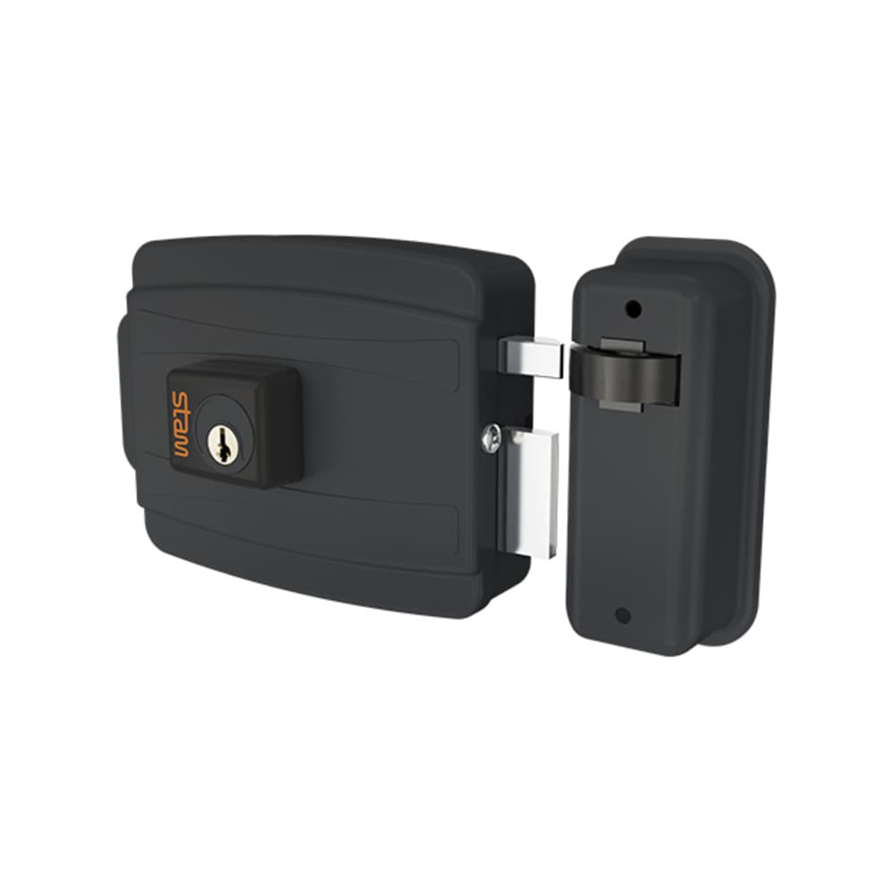 FECHADURA STAM DE SOBREPOR ELÉTRICA 40MM (ABRE P/DENTRO) - PRETO FOSCO