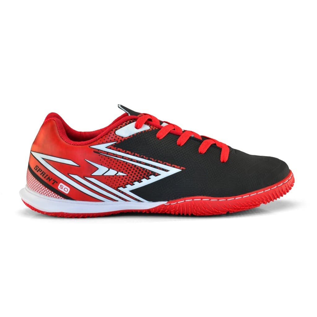 Chuteira Futsal indoor Masculina Braqueada com Solado de PVC Bicolor Preto e Vermelha 35 ao 44