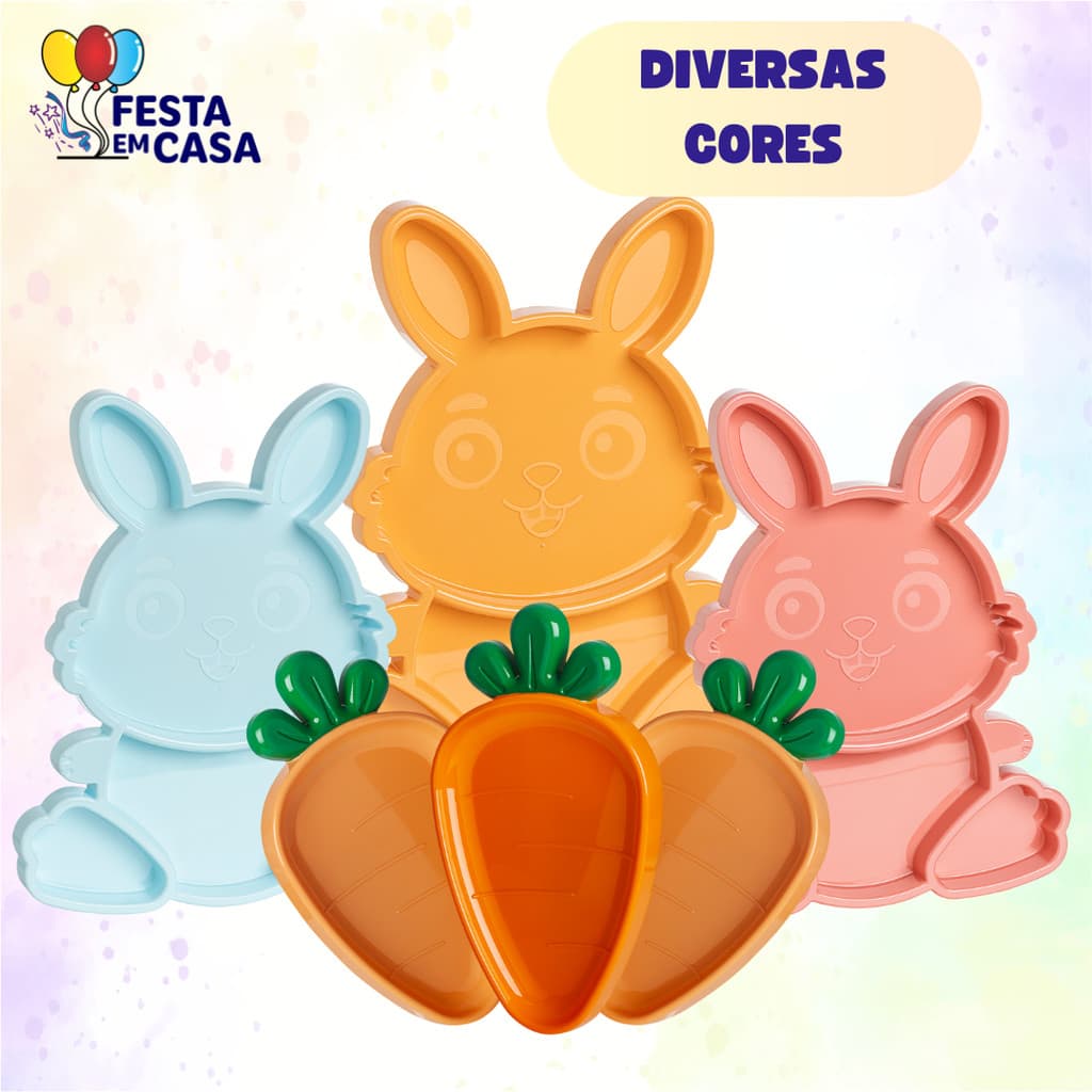 Kit Bandeja Petisqueira Páscoa Coelhinho e Cenoura 3 unidades - Festplastik