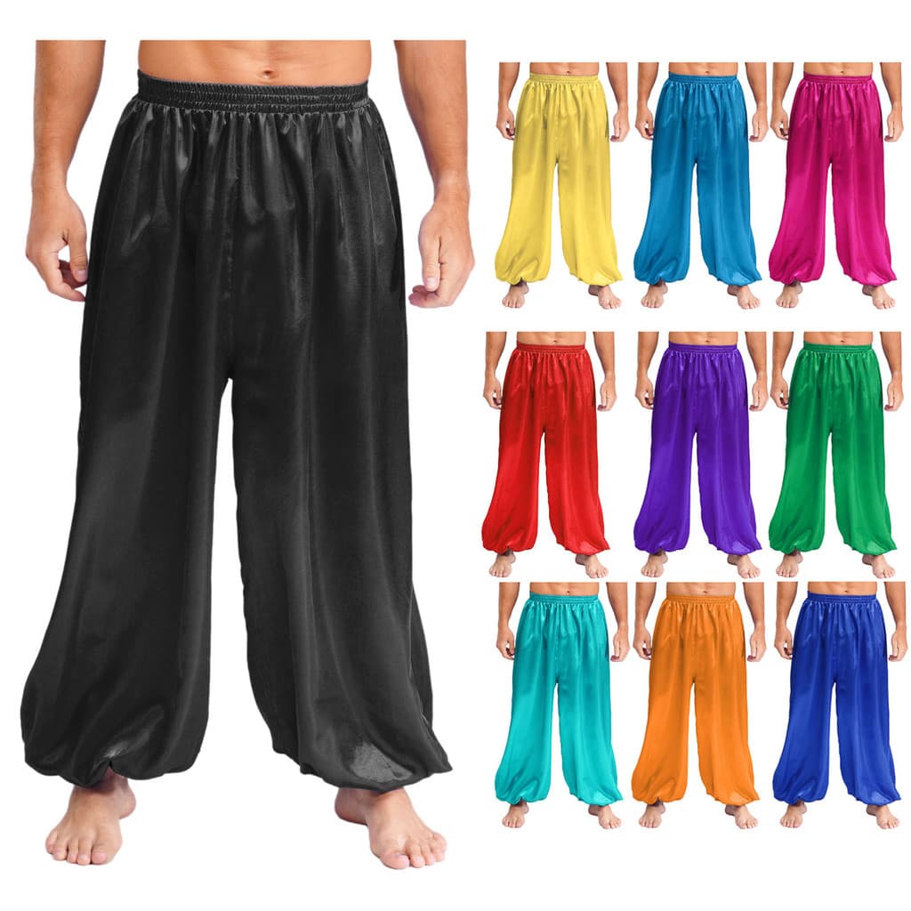 MSemis Calças Masculinas De Dança Do Ventre , Casuais , Soltas , Cor Sólida , Cintura Elástica , Cetim , Bloomers Para P