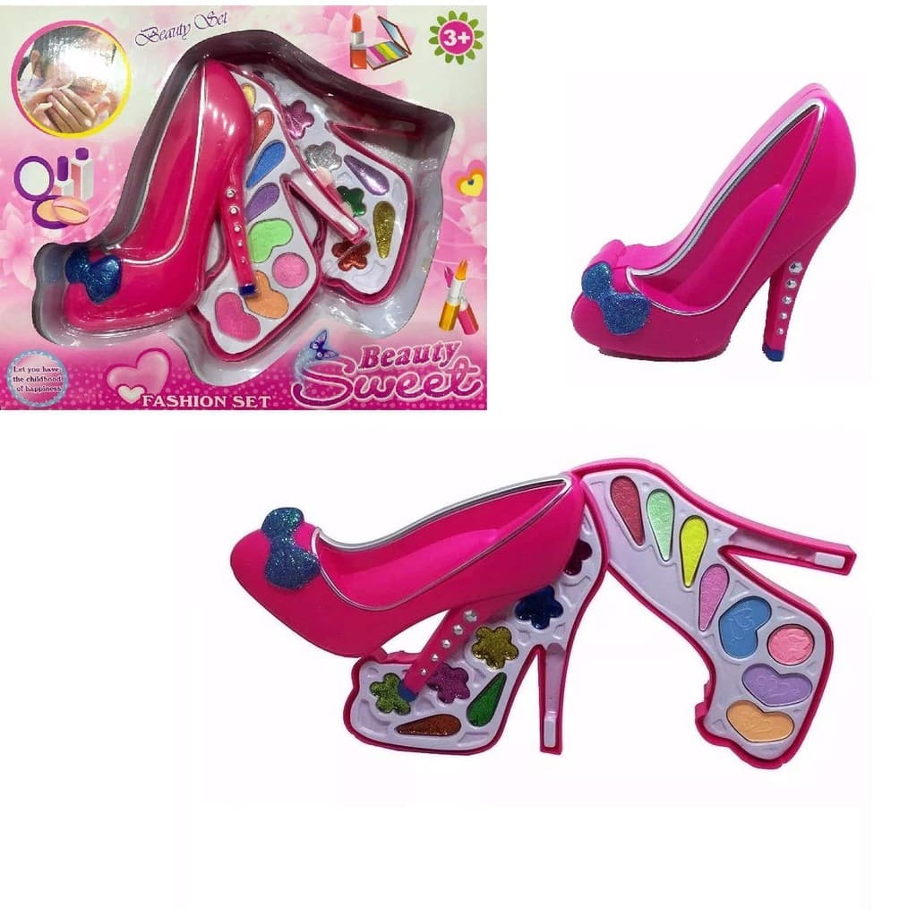 Kit Maquiagem Princesas Infantil Rosa Pink Formato De Sapato Anti Alergico Brinquedo