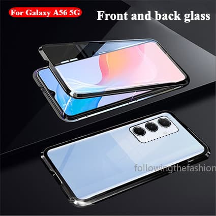 Para Samsung Galaxy A56 5G A36 A26 4G 5G 2025 Caso De Telefone Quadro De Metal Magnético Dupla Face Vidro Temperado 360