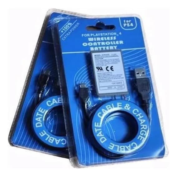 Kit 2 Bat. 2000m  ah + Cabo Usb Para Controle Ps4 4,5MM