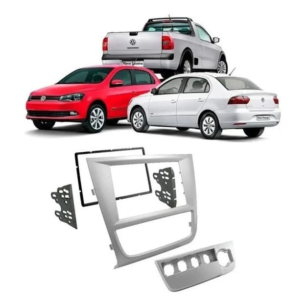 Moldura Painel Dvd 2 Din Mp5 Vw Gol Saveiro Voyage G6 Prata e Preta