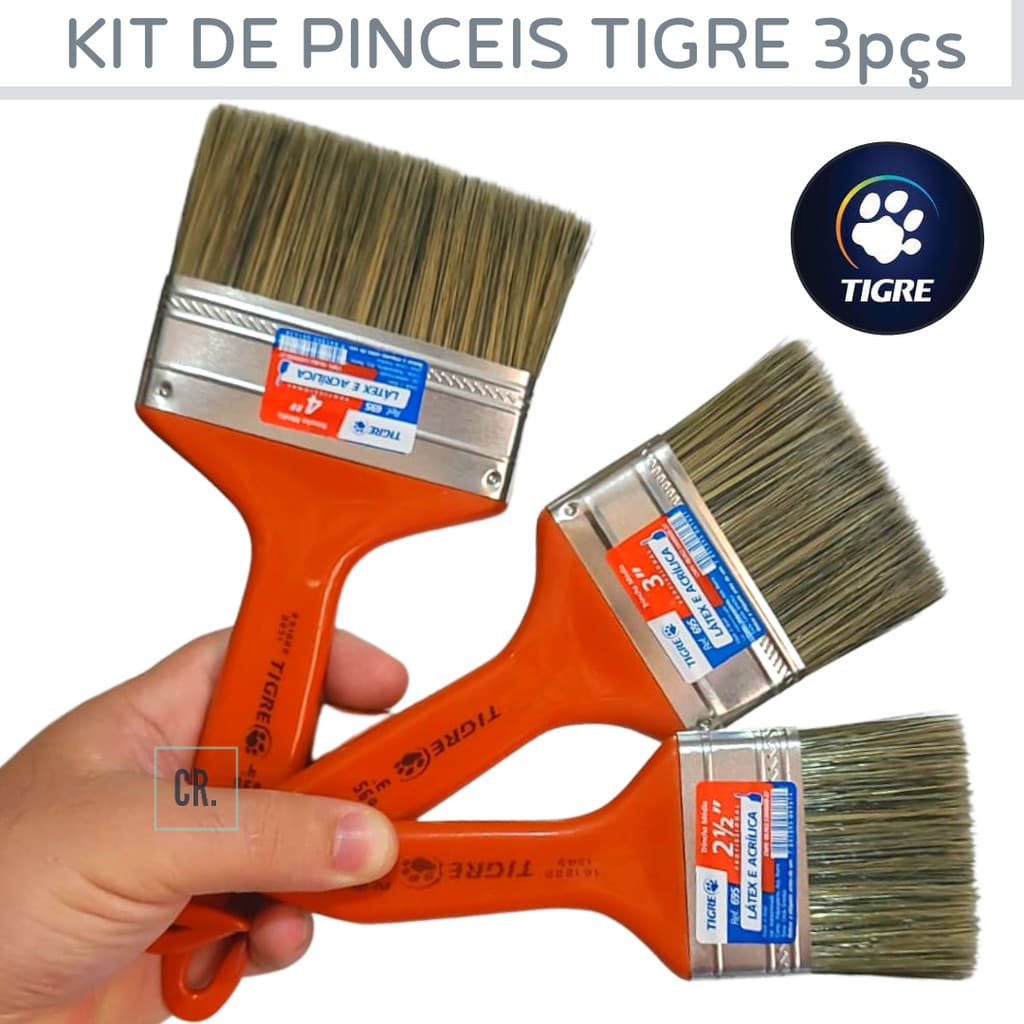 Kit de Pinceis Para Pintura Tigre Com 3un Trincha Profissional de Pintar Parede Pincel Pintar Casa.