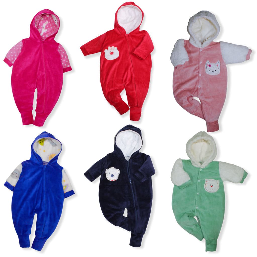 Kit 3 Peças Macacão Plush Bebe Bordado Pelúcia Variados Menino Menina