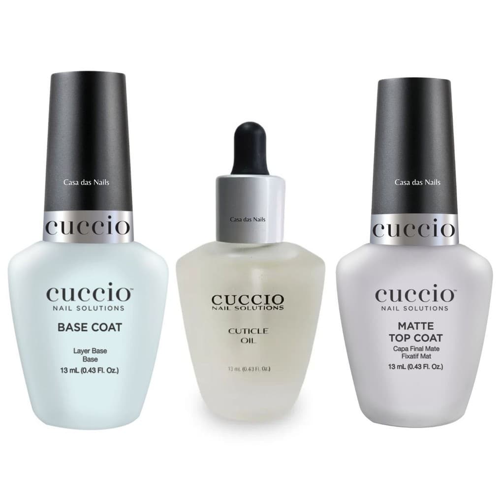 Kit Base Coat + Top Coat Matte Cuccio + Óleo Hidratante de Cutículas Milk and Honey Cuccio - 13ml