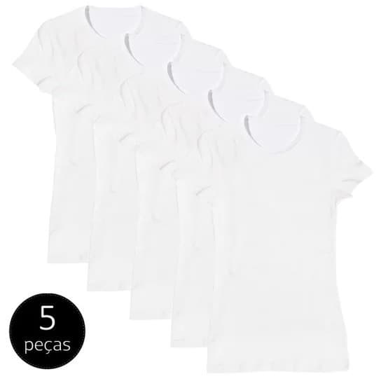 Kit com 5 Camisetas Baby Look Femininas Brancas - Abafarto