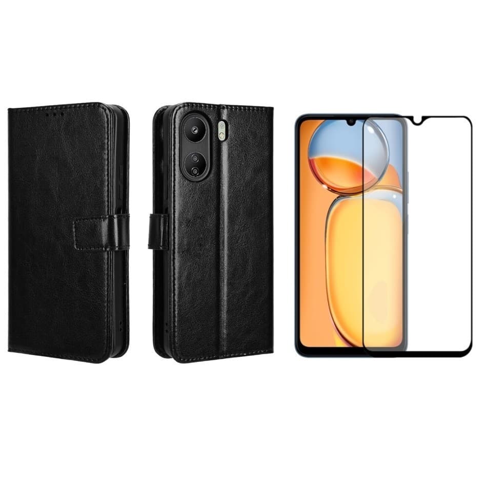 Capa Capinha Case Carteira Flip + Pelicula vidro 3D Redmi Xiaomi 13C