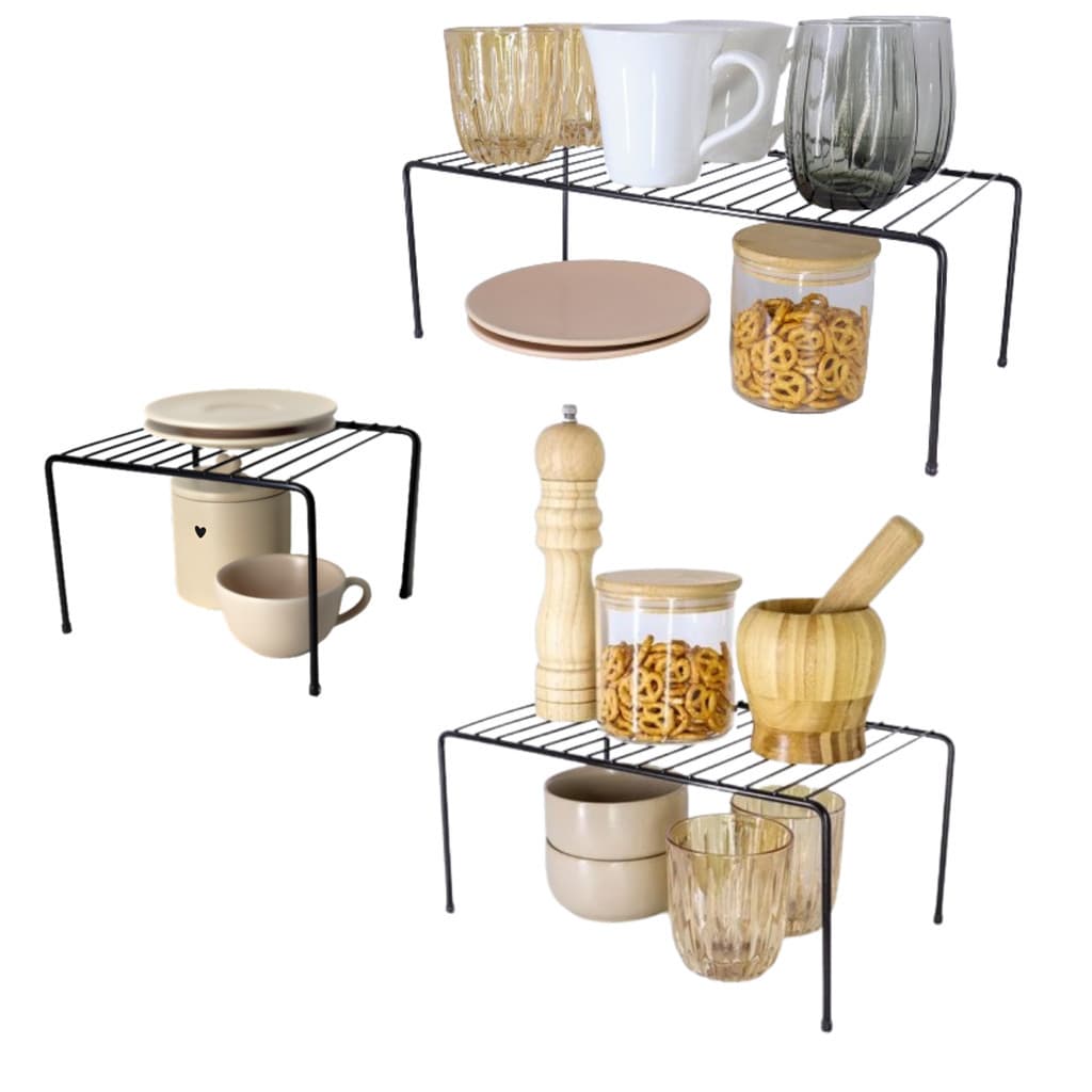 Kit 3 Organizadores Aramados Prateleira Cozinha Aço Armário Preto