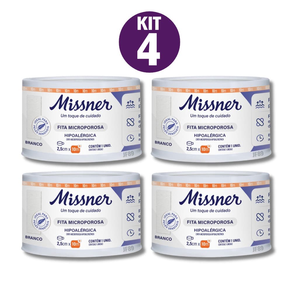 Fita Cirúrgica Micropore Hipoalérgica Discreta Branca Missner 2,5cmX10m - 4 Unidades