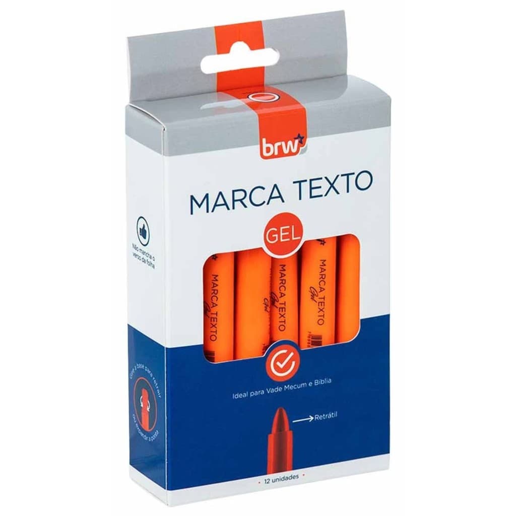KIT 12 MARCA TEXTO GEL RETRATIL COR LARANJA IDEAL PARA GRIFAR FOLHAS FINAS - BRW
