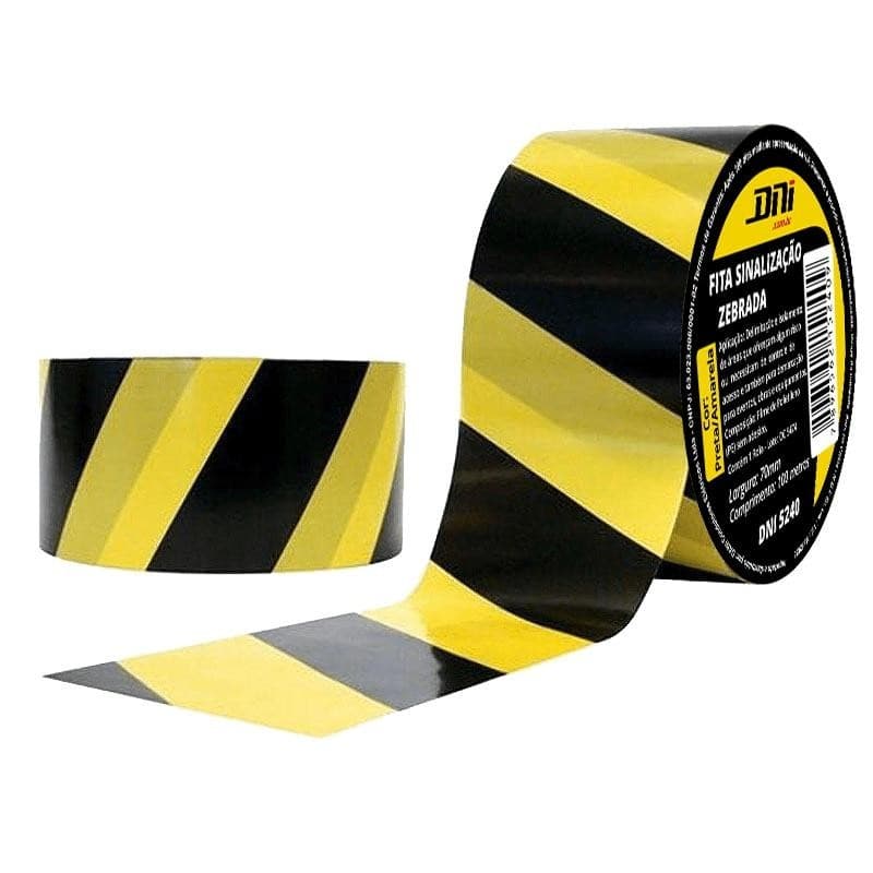 Fita de Demarcação e Sinalização Zebrada Preta e Amarela 70mm X 100M - DNI 5240