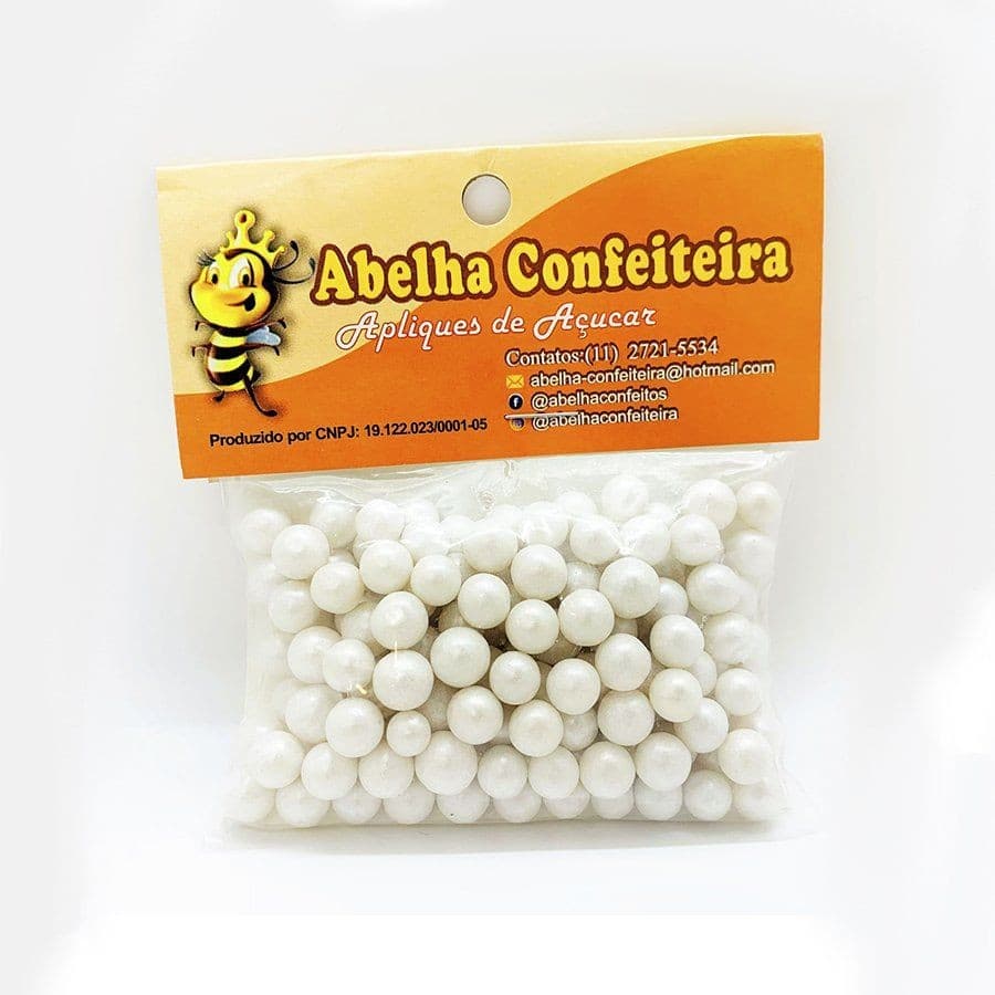 Mini Confeito para Doces- Pérolas Branca G - 60 gramas - Abelha Confeiteira - Rizzo Confeitaria
