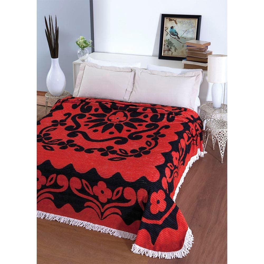 Colcha Chenille Canelada Flórida 220x240cm Vermelho Jolitex