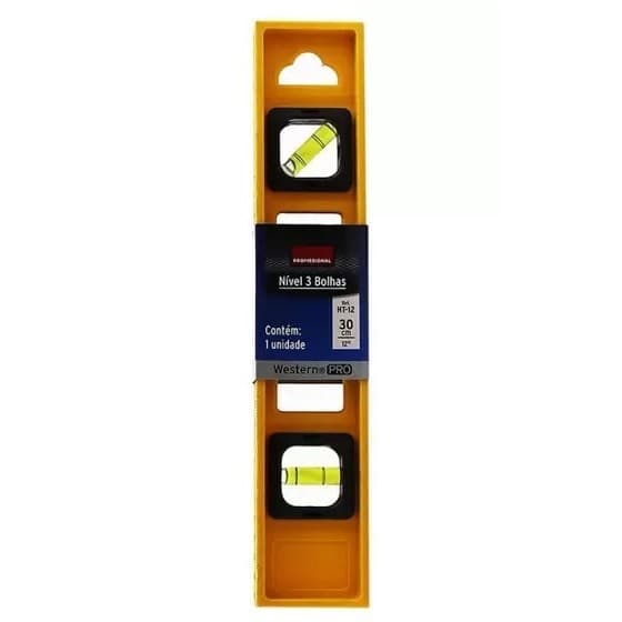 NIVEL DE PLASTICO AMARELO C/3 BOLHAS 30CM HT-12" WESTERN