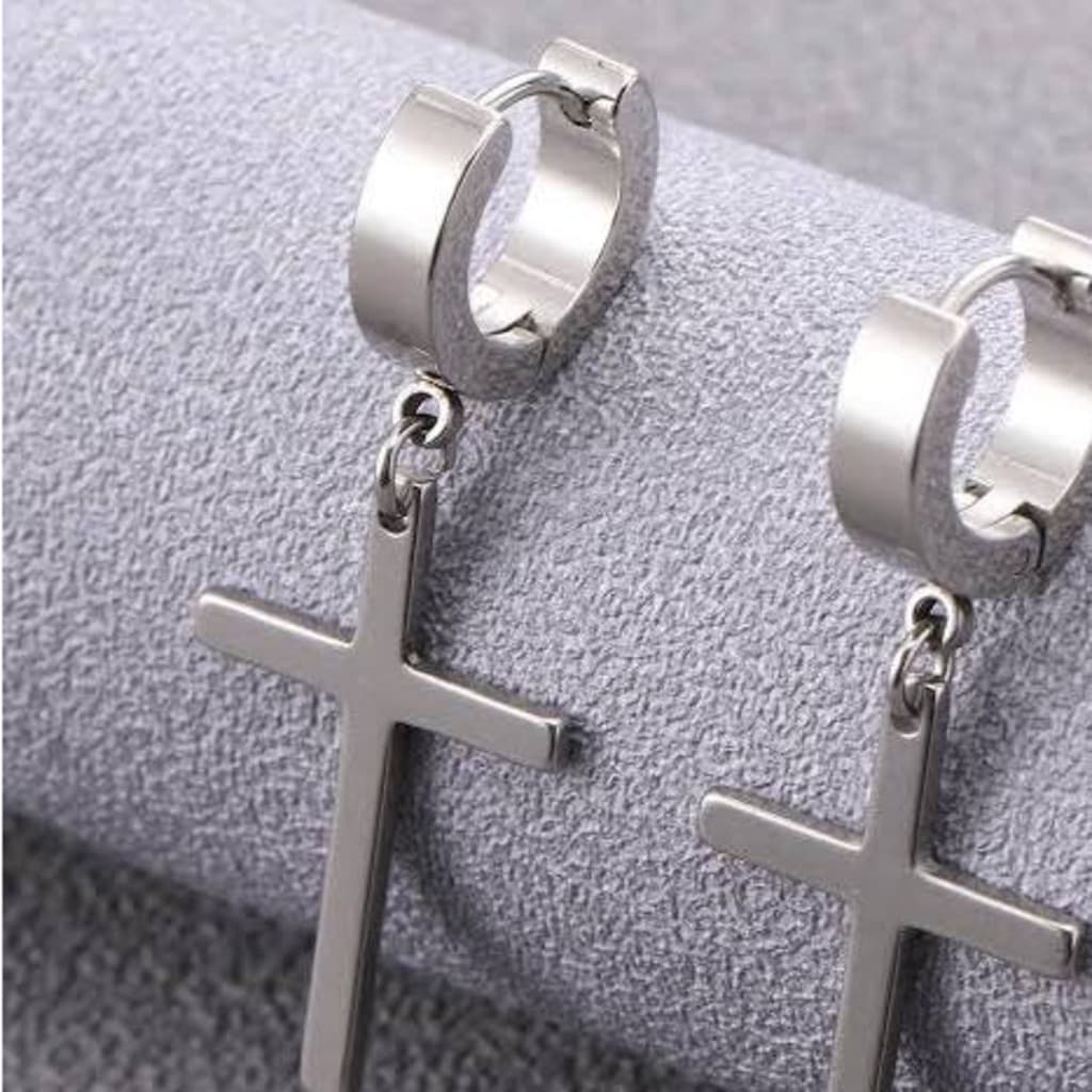 Brinco de Cruz Aço Inox Antialergico Cirurgico Argola com Crucifixo Masculino Feminino